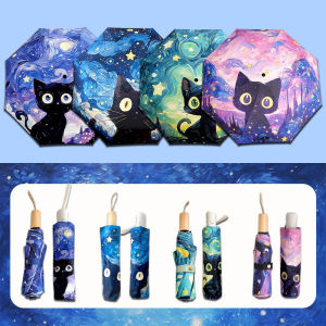 Blue Green Purple Powder Cat Cartoon Fold Umbrella Fully Automatic Umbrella Womens Dual-Purpose Sun Umbrella Portable Umbrella