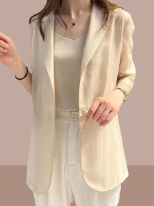 เสื้อเชิ้ตผู้หญิงฤดูร้อนบางๆ ทรงหลวมๆ แขนยาวเจ็ดนิ้ว เสื้อคลุมกันแดด ชุดทำงาน สไตล์เกาหลี คอโปโล แขนยาวเจ็ดนิ้ว