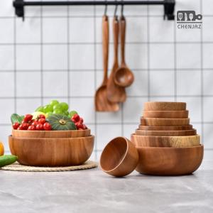 Handcrafted Acacia Wood Bowls Home Dining Soup Noodle Tableware