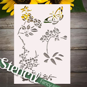 1PC 8.2x11.7inch Flower and Butterfly Stencil Template for Wall Fabric Furniture Painting Drawing DIY