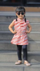 Atasan Anak Wanita Motif Batik Model Kimono Kancing Depan Tanpa Lengan Seragam Sekolah Free Belt