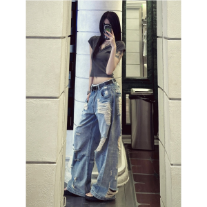 Quần Jeans Nữ Ống Rộng Cạp Lows Quần Dài Dài Đến Sàn Quần Jeans Denim Cạp Cao Thời Trang Mùa Hè Quần Jeans Denim