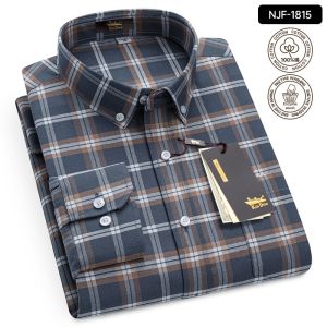 Gold Shield Pure Cotton Shirt Mens Long Sleeve Spring Loose Casual Oxford Cloth Plaid Shirt Business Gentleman Style Breathable