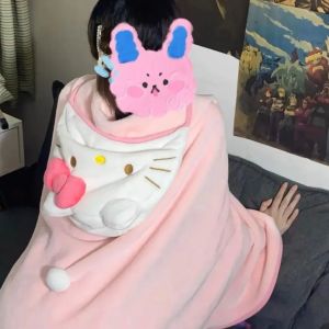 Kitty Cat Pink Cute Girl Heart Blanket Kt Shawl Home Living Dormitory Air Conditioner Blanket Lazy Person Snuggle Throw