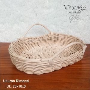 KERANJANG ROTAN OVAL Model Kranjang Hampers Kamlah Uk. 28x18x6 CM Warna NATURAL & Non WARNA