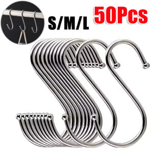 10pcs Stainless Steel S-shaped Hooks / Multi-Purpose Heavy-Duty Metal Hangers Hanging Hooks / Kitchen Storage Holders for Clothes Bags Towel Plant Hanging