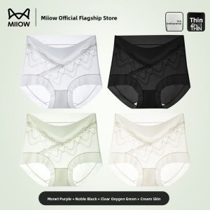 miiow | High Waist Triangle Shorts Underwear Womens Lace Silk Seamless Briefs Thin Summer Design Comfortable Breathable Panties
