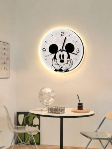 Modern Minimalist Mickey Clock Wall Hanging Living Room Decorative Lamp Creative Wall Clock Sun Core Battery Powered Acrylic