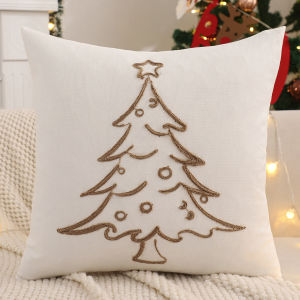 Embroidery Throw Pillow Cover Christmas Decoration Canvas Christmas Tree Reindeer Snowflake Winter Farmhouse Home Sofa