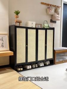 [On Hand]Bamboo shoe cabinet 7 layer with cover rattan door ventilated wooden shoes cabinet wood