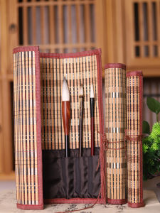 Guangzu Writing Brush Pen Curtain Portable Calligraphy Writing Brush Rolls Bamboo Curtain Elementary School Pencil Case Writing Brush Chinese Painting Bamboo Chinese Style Storage Only for Art Pencil Case Large Calligraphy Materials Thickened Pen Joint Re