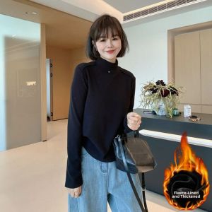 High-end New Winter Fashion Warm Mock Neck T-shirt