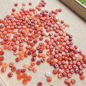 Q2524 Charm đồng điếu Ngọc Agate vân cam & vân đỏ đường kính 8li sẵn lỗ 2li chất bền đẹp hợp Hỏa & Thổ - Phong Thủy TUDO