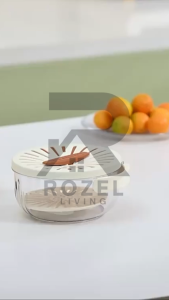 ROZEL Wadah Saringan Pencuci Buah Sayuran Serbaguna Multifungsi / Baskom Saringan Peniris Sayuran Transparan Estetik Gaya Jepang / Drain Basket dengan Penutup / Storage Box Kulkas dengan Tutup