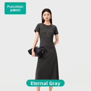 Purcotton | Cool Feel Womens Knit Cotton Summer Dress Grey