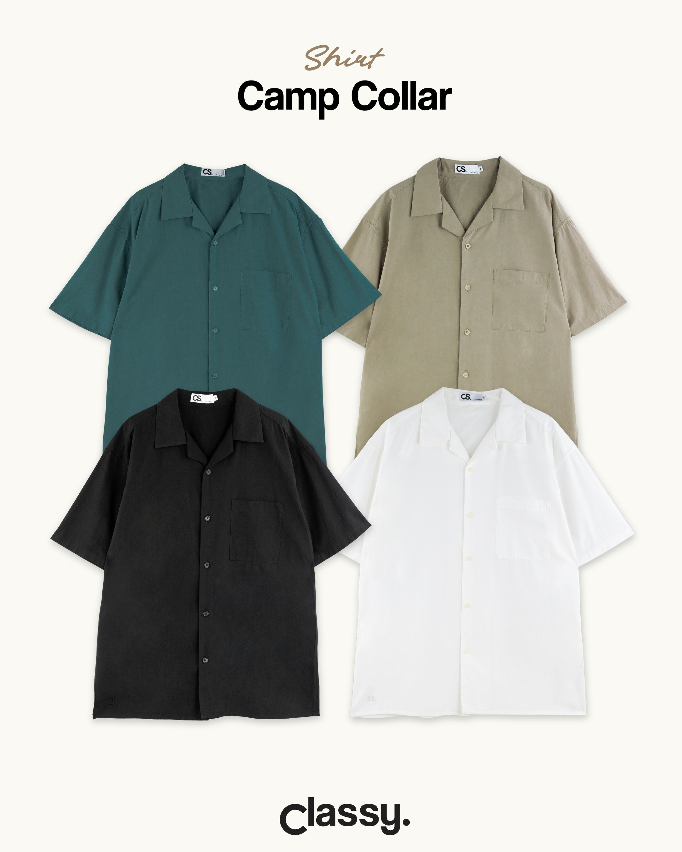 เสื้อเชิ้ตลำลอง Classy - เสื้อเชิ้ต แขนสั้น ปักโลโก้ รุ่น Camp Collar