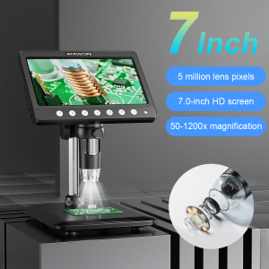 7 Inch IPS Digital Coin Microscope 5MP 50X-1200X Magnifier with Stand Soldering Video Microscope for Electronics Repair 8 LEDS