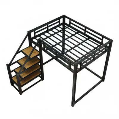 Thickened Single Upper Layer Loft Bed with Table underneath Dormitory Bed Modern Iron Art Mezzanine Bed for Small Apartment