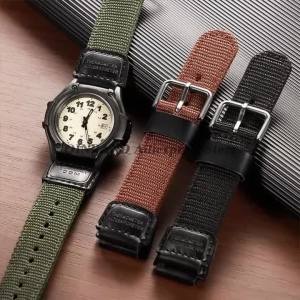 19mm Military Outdoor Bracelet for Casio FT-500WC-3B/5B Nylon Leather WatchBand for Men Women Canvas Sports Wristbelt Strap Band