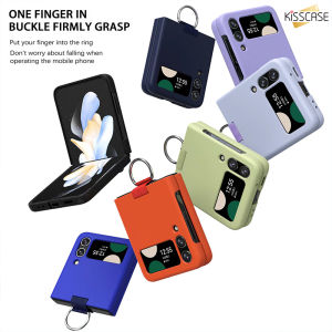 【With Finger Ring】 KISSCASE For Samsung Z Flip5 5G Flip4 Flip3 Morandi Candy Solid Color Fashion Foldable Ring Buckle Holder Phone Case for Samsung Galaxy ZFlip5 Flip5 Flip4 5G Shockproof Silicone Cover