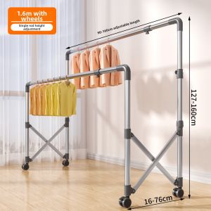 SHUHONG | Foldable Stainless Steel Double Bar Telescopic Adjustable Floor Clothes Drying Rack