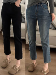 High-Waist Straight-Leg Denim Jeans for Women 2024 New Style Pear-Shaped Plus Size Stretchy Slimming Dad Jeans Ankle-Length