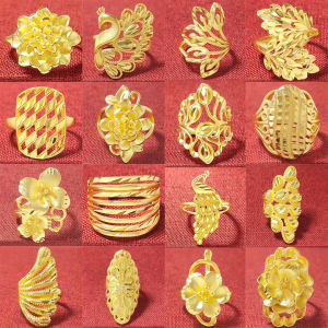 New Gold Plated Womens Ring Open Finger Flower Design Wedding Celebration Fake Gold Alloy Plant Floral Style Fashion Jewelry