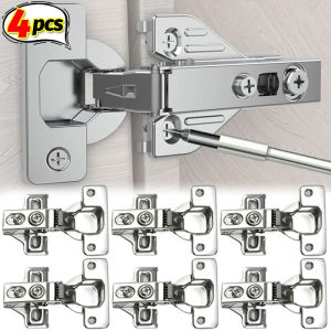 บานพับซ่อนแบบเต็มรูปแบบกรอบรูปใบหน้าแบบนิ่มจำนวน4ชิ้นบานพับเหล็กสำหรับเฟอร์นิเจอร์ตู้ครัวฮาร์ดแวร์บานพับประตูอุปกรณ์เสริม