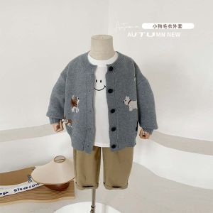 Korean Style Knitted Cardigan Sweater Boys Fashionable Long Sleeve round Neck V-Neck Warm Soft Material Children Autumn Wear
