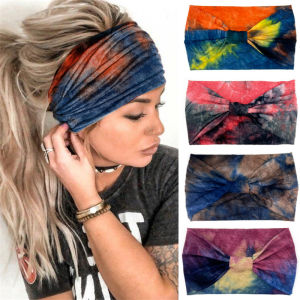 Tie Dye Yoga Headband Womens Wide Edge Elastic Cotton Sweat Absorbent Rainbow Colorful Hairband Fashionable Sports Headscarf
