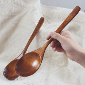 Large Wave Handle Bamboo Wood Spoon for Soup And Rice Noodles Long Handle Cooking Utensil Big Mouth Soup Spoon Trendy Wooden Spoon