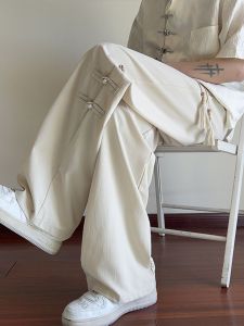 Quần Dài Nam Vải Lụa Băng Phong Cách Trung Hoa Mới Mùa Hè Mỏng Ống Rộng Quần Dài Thường Ngày Rộng Rãi Thẳng