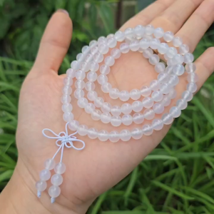Q2169 Chuỗi 4v 108 hạt Ngọc Agate Trắng 6li thắt dây cát tường cho Kim và Thuỷ - Phong Thuỷ TUDO