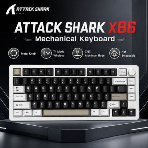 ATTACK SHARK | ATTACK SHARK X86 Mechanical Gaming Keyboard 82 Key CNC Aluminum Tri Mode Wireless RGB Hot Swappable Gasket Knob for PC Mac Gamer