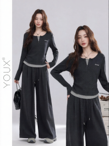 YOUXIANG | Bộ Đồ Nghỉ Ngơi Phong Cách Hàn Quốc Giả Hai Mảnh