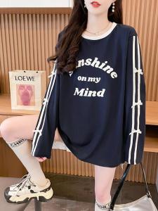 Áo Thun Cotton Dài Tay Mùa Thu Cho Nữ Dáng Rộng Cỡ Lớn Thiết Kế Nơ Bướm Thoải Mái Phong Cách Hàn Quốc Thường Ngày