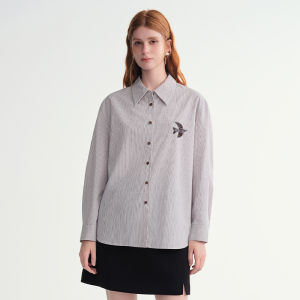 DUSHU | Artistic Grid Embroidered Stripes Slimming Long Sleeve Shirt