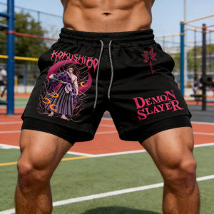 Bandai | 2026 New Men Gym Shorts Demon Slayer Anime Streetwear Summer Workout Sports Pants Sportswear Fitness Double-layer Quick Dry Y2k