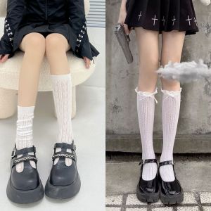 Lace Butterfly Knot Socks Womens Mid-Calf Thin Summer Ballet Style White Lace Short Socks Cute Sweet Style Four Seasons Universal