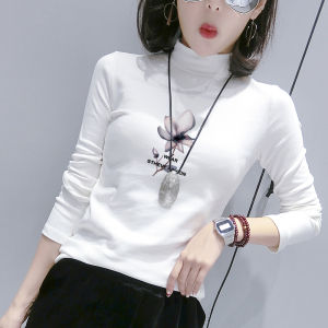 Womens Half High Collar Long Sleeve T-Shirt Pure Cotton Thickened Spring 2025 Style Inner Wear Fashionable Base Shirt