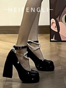 ฝรั่งเศส ดีไซน์ Pearlรองเท้าส้นสูง Mary Janes ผู้หญิง รองเท้า สไตล์เรโทร ฤดูใบไม้ผลิ ฤดูใบไม้ร่วง ส้นบล็อกต่ํา ทันสมัย สิทธิบัตรพื้นเรียบ หนัง