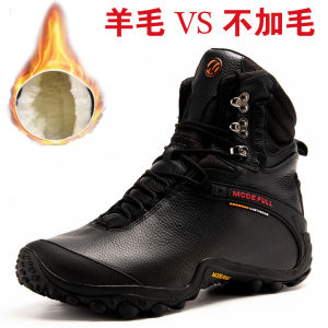 Mens Winter High-Top Hiking Boots Waterproof Slip-Resistant Faux Fur Lined Gore-Tex Inner Layer Leather Outer Layer