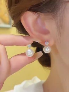 hikaw gold 18k saudi gold original pawn Single Diamond south sea pearl white Earrings as a gift for women Non tarnish hypoallergenic Daily use