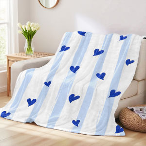 Beast Kingdom | Blue Glitter Hearts Flannel Luxury Blanket Lightweight And Comfortable Woolen Blanket Ultra-Fine Fiber