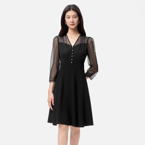 Elegant Rose Print Dress Koradior 2025 Autumn New Style French Design Seven Sleeve Womens Dress Polyester Fiber Slim Fit