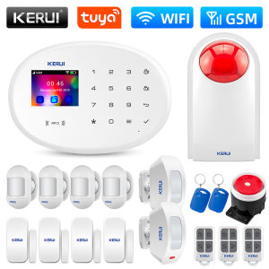 Kerui | KERUI W202 WIFI GSM Alarm System Home Appliance Security Protection Tuya Smart APP Support Alexa with Motion Detector