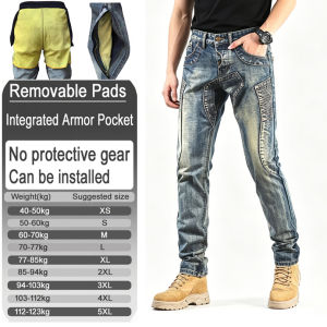 WOLFRIDER Kevlar Motorcycle Jeans Men Aramid Fiber Anti Crash Protection Riding Pants Off Road Safety Retro Style Korea Japan