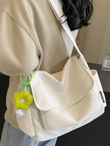 Work Clothing Womens Casual Green Niche Style Crossbody Bag Large Capacity Solid Color Single-Shoulder Bag Minimalist Easiest for Match Tuition Bag Trendy Cool Men