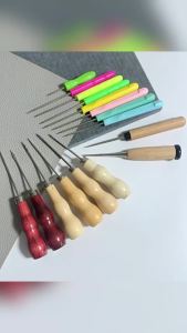 ZEO Wooden Handle Awl Sewing Stitching Tool Shoes Repair Crochet Hook Threader Stitch Needle for Scribing Punching Aligning