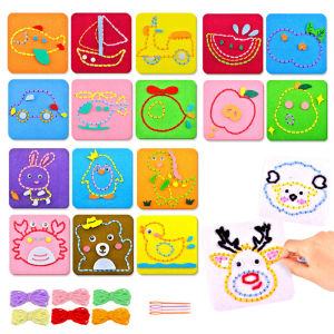 Fine Motor Skill Training Non-woven Fabric Sewing Boards DIY Embroidery Kit For Children Kids Cartoon Animal Fruit Traffic Craft